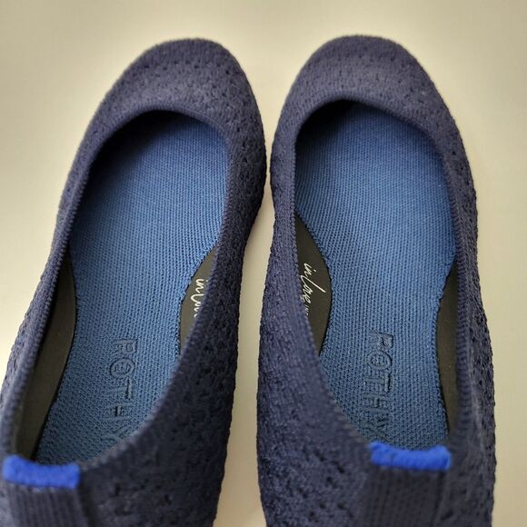 ROTHYS The Max Square Toe Flats Womens 6 Deep Navy Crochet Blue EUC Comfort - Picture 6 of 10